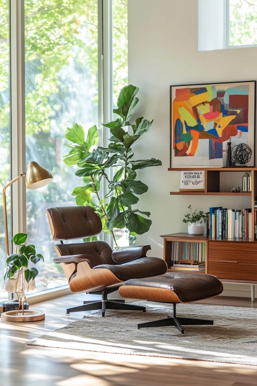 Eames lounge chair corner setting with plants