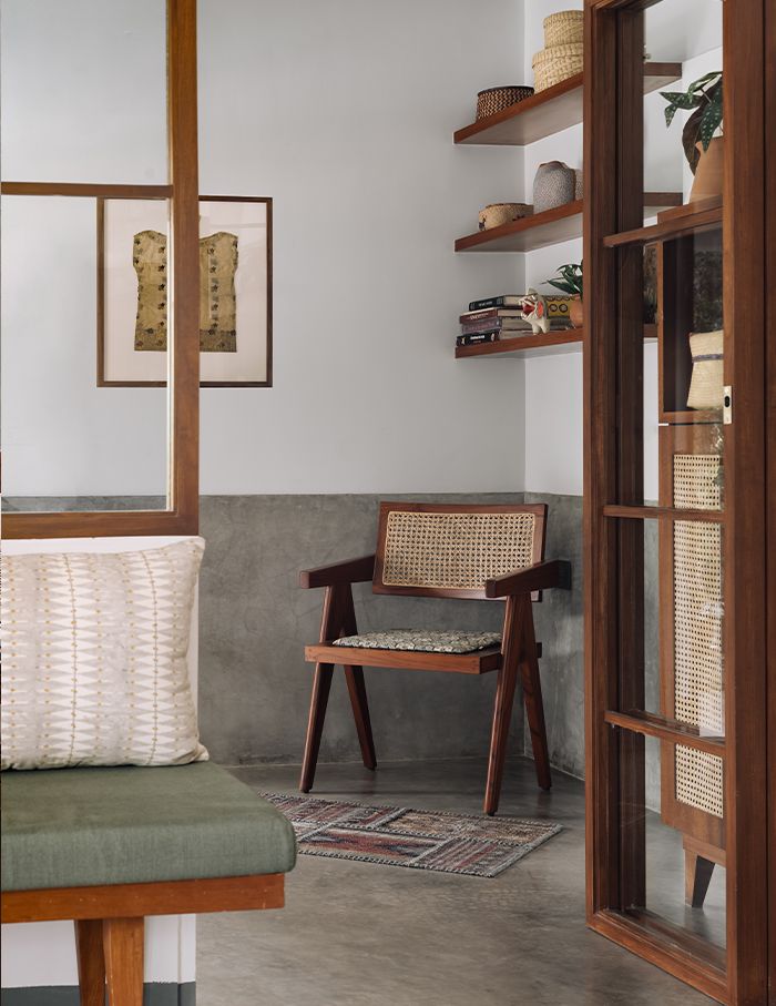 Teak wood door partition room interior